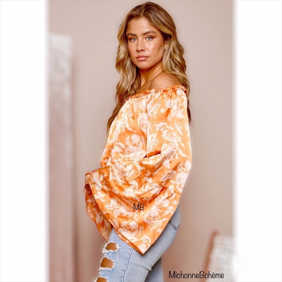 Orange Spring Floral Crop Top Blouse - Picture 2 of 11